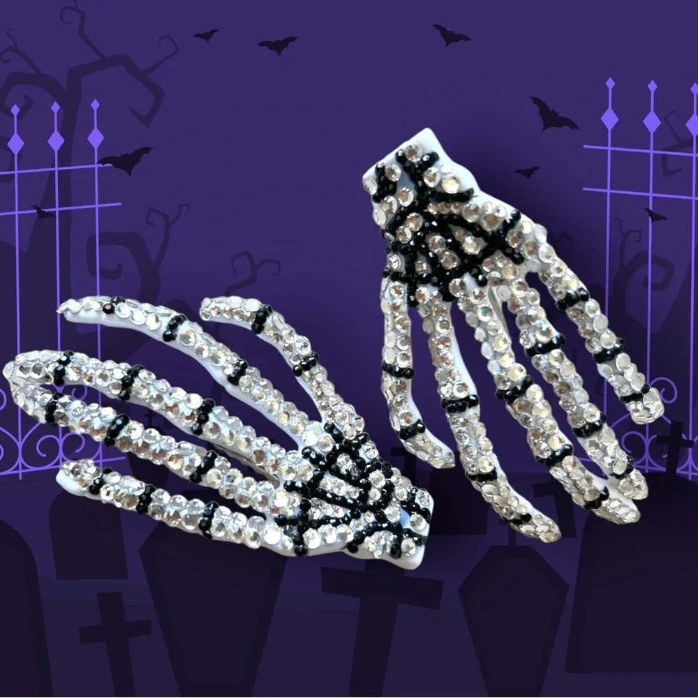 Skeleton hands bling hair clips